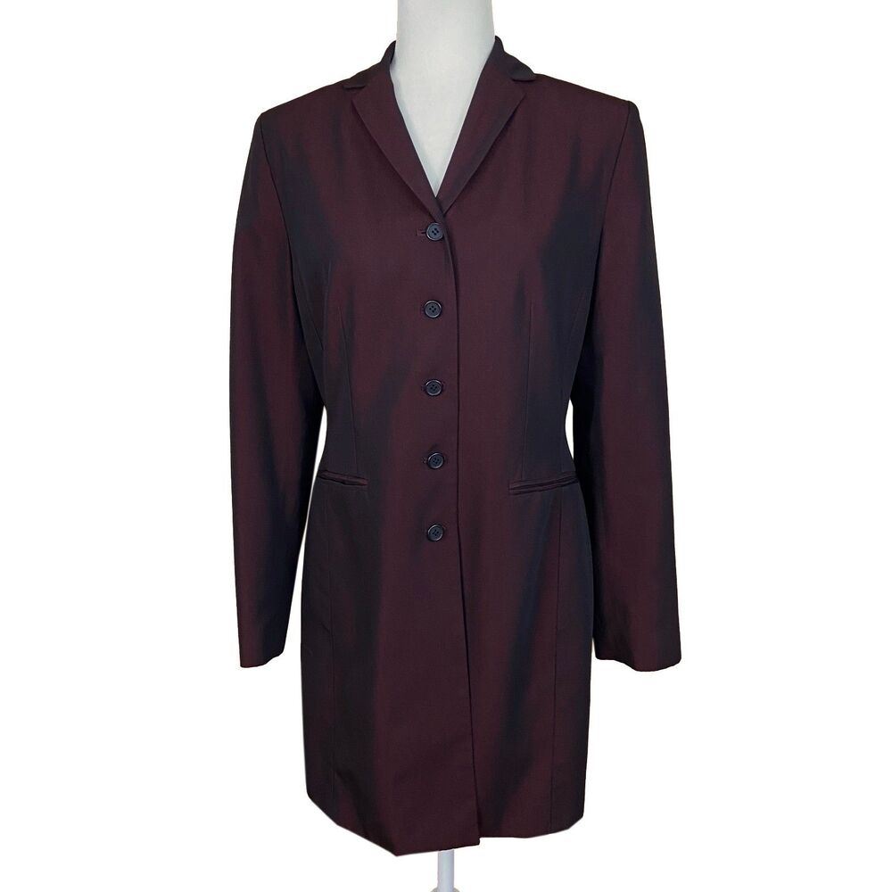 Ann Taylor LOFT Long-Line Blazer Size 6 Burgundy with Black Shift Pockets Goth